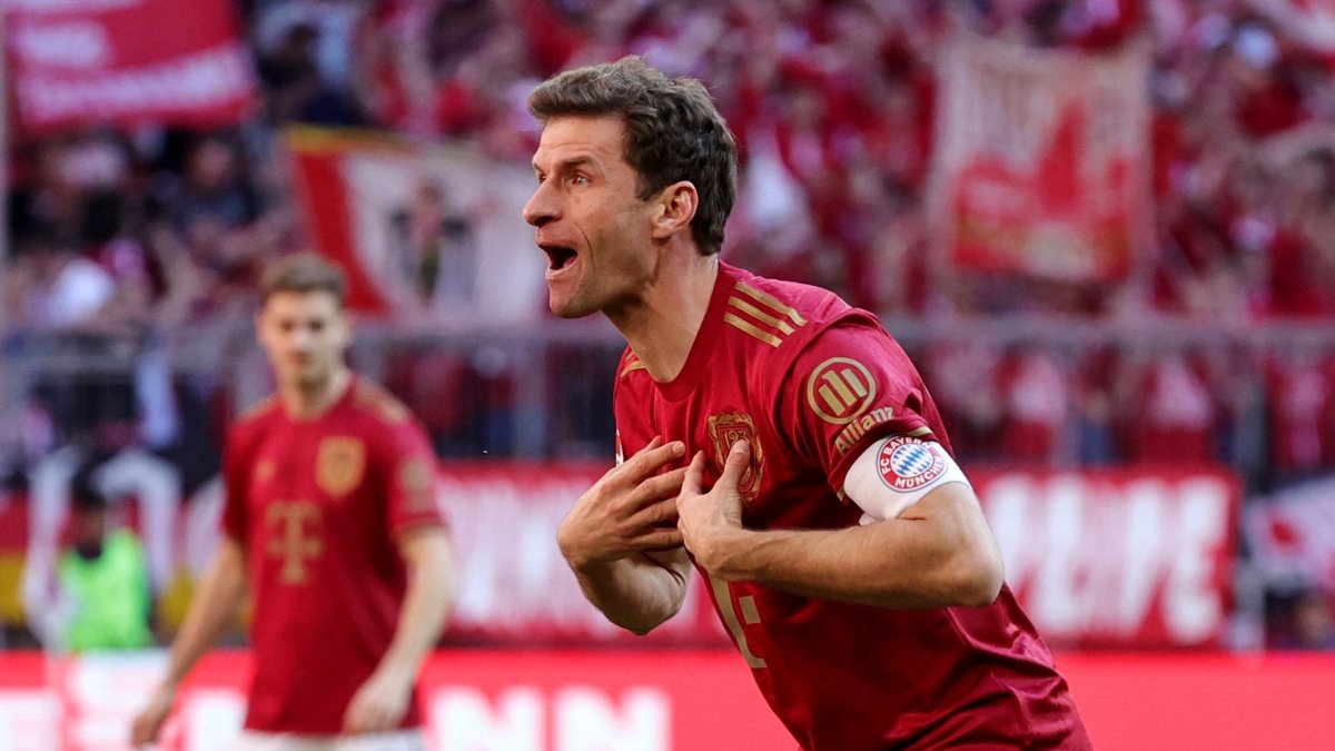 Bayern Munich&#039;s Thomas Muller reacts during the Bundesliga match against VfL Bochum at the Allianz Arena, Munich, Germany, March 8, 2025. (Reuters Photo)