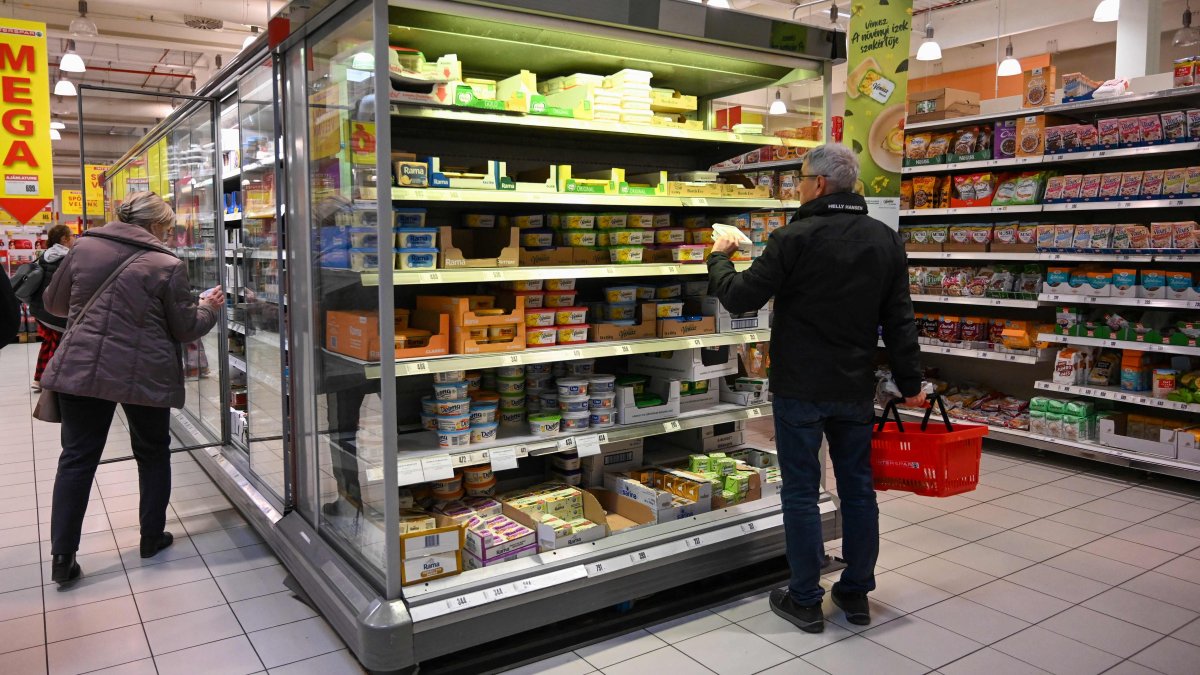 Customers shop at the Interspar store in Szolnok, east of the capital Budapest, Hungary, March 17, 2025. (AFP Photo)