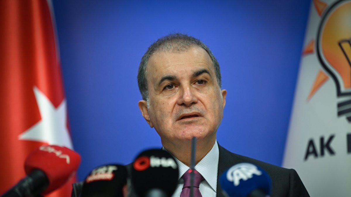 AK Party spokesman Ömer Çelik speaks to reporters at the party headquarters in Ankara, March 27, 2025. (AA Photo)