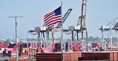 Shipping containers are stacked high at the Port of Long Beach in Long Beach, California, U.S., March 4, 2025. (AFP Photo)