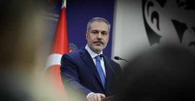 Foreign Minister Hakan Fidan is seen during a press conference with his Hungarian counterpart in the capital Ankara, Türkiye, March 21, 2025 (AA Photo)
