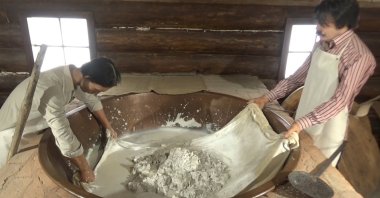 An exhibit showcasing the cheese-making process at the Kars Cheese Museum, Kars, northeastern Türkiye, April 1, 2025. (İHA Photo)