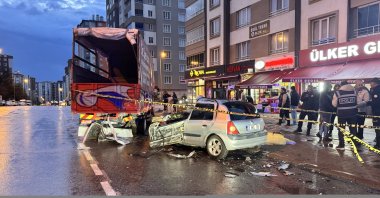 A car crashes into a parked truck, killing the driver and injuring one, Kayseri, Türkiye, March 30, 2025. (AA Photo)