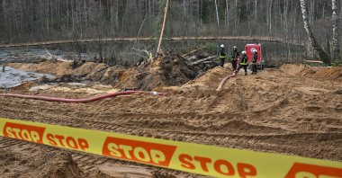 Rescue operations at the Gen. Silvestras Zukauskas training ground as the search for four missing U.S. soldiers continues, Pabrade, Lithuania, March 28, 2025. (EPA Photo).