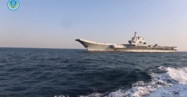 Chinese aircraft carrier Shandong is seen in this screenshot at an unreleased location near Taiwan, April 1, 2025. (Reuters Photo)