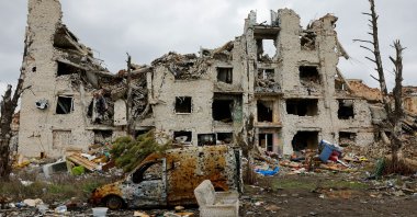 A view shows the ruins of a building in the abandoned town of Marinka (Maryinka), which was destroyed in the course of the Russia-Ukraine conflict in the Donetsk region, a Russian-controlled area of Ukraine, April 1, 2025. (Reuters Photo)