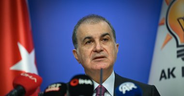 AK Party spokesman Ömer Çelik speaks to reporters at the party headquarters in Ankara, March 27, 2025. (AA Photo)