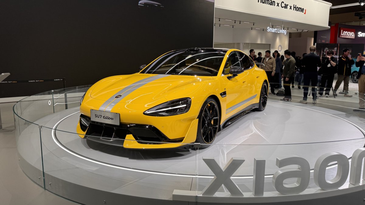 A Xiaomi SU7 ultra is displayed during the Mobile World Congress (MWC), the world&#039;s biggest mobile fair, Barcelona, Spain, March 4, 2025. (AA Photo)