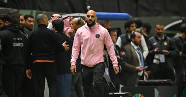 Inter Miami&#039;s Lionel Messi&#039;s bodyguard Yassine Cheuko walks on the field before the second half against Al-Nassr, Riyadh, Saudi Arabia, Feb. 1, 2024. (Reuters Photo)
