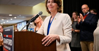 Democrat-backed Wisconsin Supreme Court candidate Judge Susan Crawford speaks to supporters after voters elected her to the state Supreme Court at her election night headquarters, Madison, Wisconsin, U.S., April 1, 2025. (Reuters Photo)