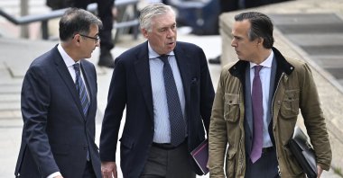 Real Madrid&#039;s head coach Carlo Ancelotti (C) arrives to stand trial over alleged tax fraud, Madrid, Spain, April 2, 2025. (AA Photo)