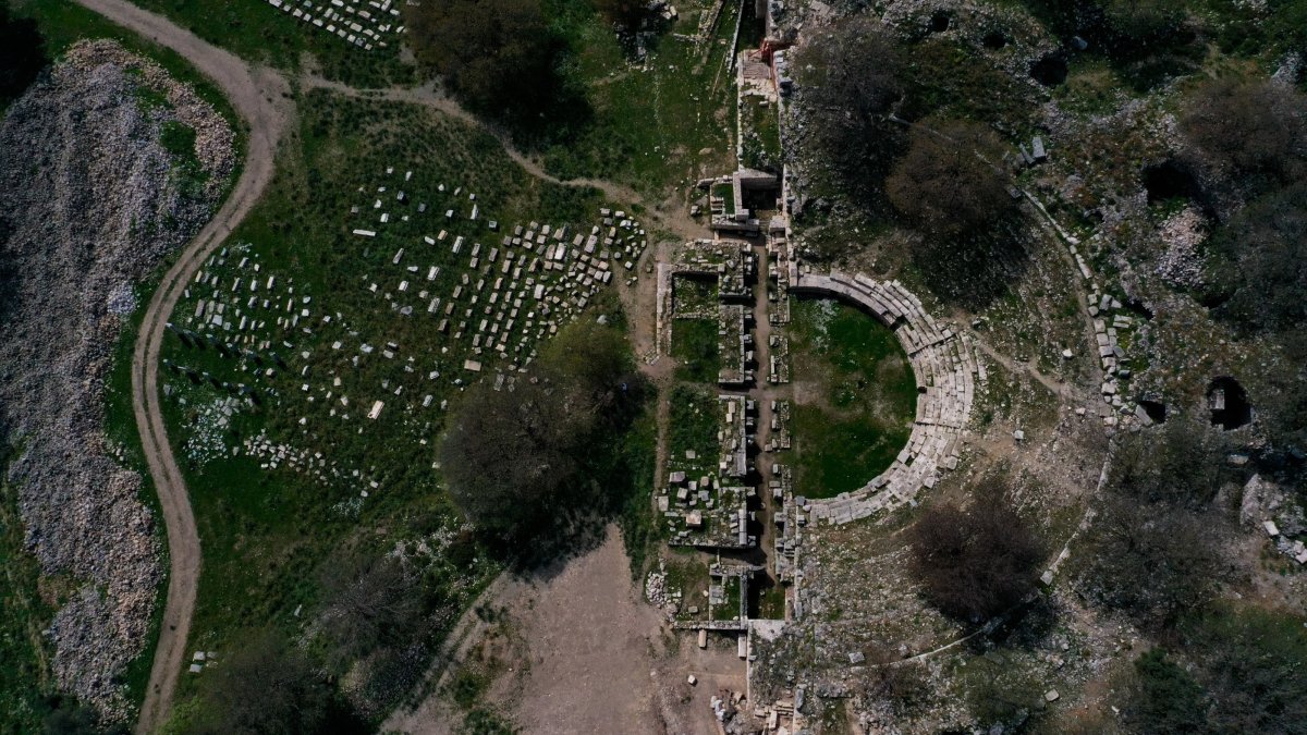 An aerial view of the ancient city of Teos, located in Seferihisar district of Izmir, Türkiye, March 27, 2025. (AA Photo)