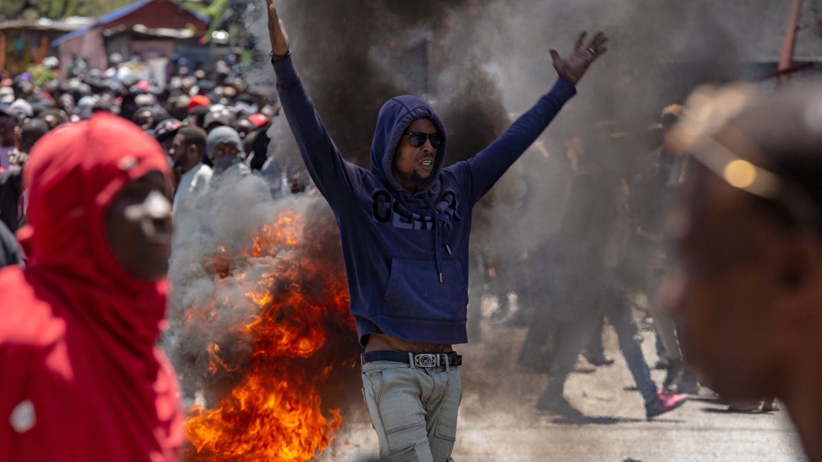 A protester takes part in a demonstration demanding authorities take action to address the growing wave of violence in Port-au-Prince, Haiti, April 2, 2025. (EPA Photo)
