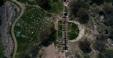 An aerial view of the ancient city of Teos, located in Seferihisar district of Izmir, Türkiye, March 27, 2025. (AA Photo)