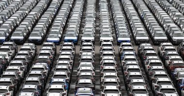 New vehicles are parked at Daikoku Pier, Yokohama, Japan, April 2, 2025. (AFP Photo)