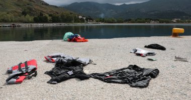 Clothes and life jackets of rescued migrants are left in the port of Petra, after a migrant boat sank off the Greek island of Lesbos, Greece, April 3, 2025. (Reuters Photo)