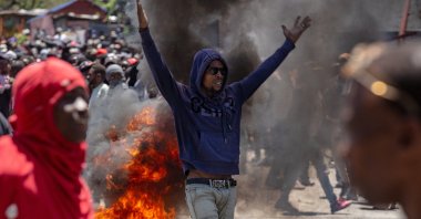 A protester takes part in a demonstration demanding authorities take action to address the growing wave of violence in Port-au-Prince, Haiti, April 2, 2025. (EPA Photo)