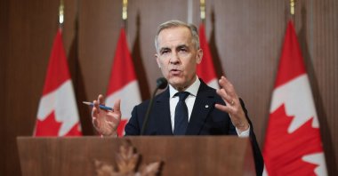 Canada&#039;s Prime Minister Mark Carney speaks at a news conference about the U.S. tariffs in Parliament Hill in Ottawa, Canada, April 3, 2025. (AFP Photo)