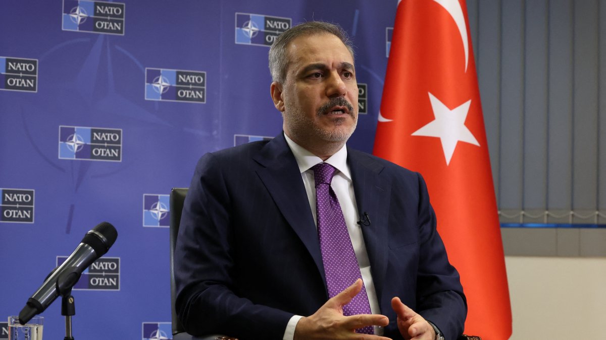 Foreign Minister Hakan Fidan attends an interview with Reuters, Brussels, Belgium, April 4, 2025. (Reuters Photo)