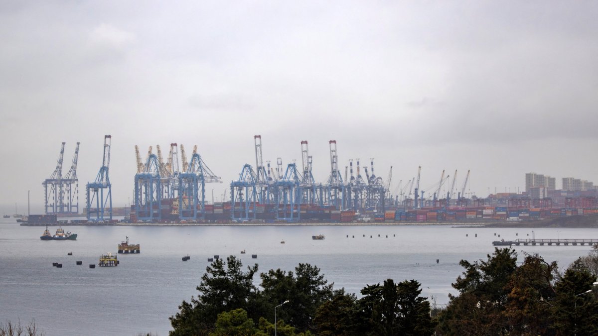 Container cranes are seen at the Ambarlı Port in Istanbul, Türkiye, Feb. 17, 2025. (Reuters Photo)