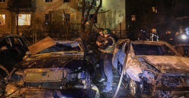 Ukrainian rescuers work at the site of a drone attack amid the ongoing Russian invasion, Kharkiv, Ukraine, April 3, 2025. (EPA Photo)