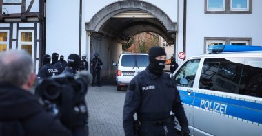 A police officer is seen at the compound of the court building in Celle, northern Germany, April 1, 2025. (AFP Photo)