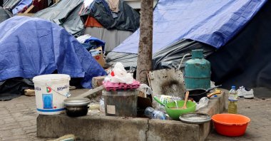 A view shows tents at a temporary camp where African migrants have lived since, what they say authorities urged landlords to force them from their homes, near the International Organization for Migration (IOM), Tunis, Tunisia, March 22, 2023. (Reuters Photo)