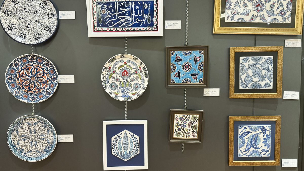 Artworks in the &quot;Haneden Dökülenler&quot; exhibition are on display at the Taksim Mosque Cultural Art Center&#039;s Exhibition Hall, Istanbul, Türkiye, April 5, 2025. (AA Photo)