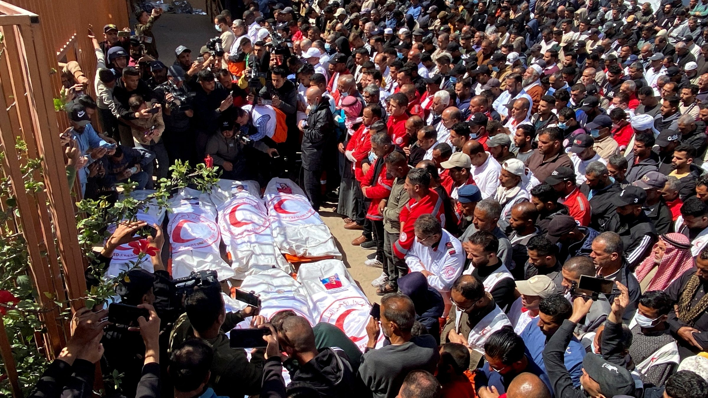 Palestinians mourn medics killed by Israeli army, Khan Younis, southern Gaza Strip, Palestine, March 31, 2025. (Reuters Photo)