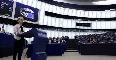 European Commission President Ursula von der Leyen speaks during a debate on &quot;Conclusions of the European Council meeting of 20 March 2025&quot; at the European Parliament, Strasbourg, France, April 1, 2025. (EPA Photo)