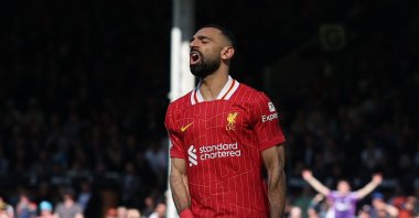 Liverpool's Mohamed Salah reacts during the Premier League match against Fulham at Craven Cottage, London, U.K., April 6, 2025. (Reuters Photo)