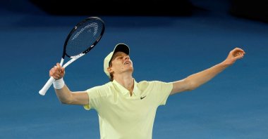 Italy&#039;s Jannik Sinner celebrates winning the Australian Open final against Germany&#039;s Alexander Zverev at Melbourne Park, Melbourne, Australia, Jan. 26, 2025. (Reuters Photo)