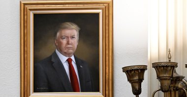 A portrait of President Donald Trump hangs on a wall in the rotunda on the third floor of the Colorado Capitol, Denver, U.S., March 24, 2025. (AP Photo)