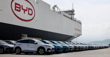 Models of Chinese EV giant BYD are seen docked at a port in Kocaeli, Türkiye, April 5, 2025. (AA Photo)