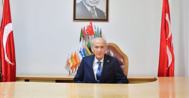 MHP Chairman Devlet Bahçeli, poses for a photo after attending the inauguration ceremony of the Türkiye Alparslan Türkeş Political Academy Foundation headquarters in Ankara, April 4, 2025. (AA Photo)