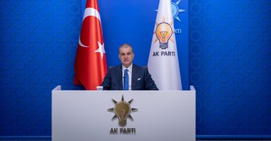 AK Party spokesman Ömer Çelik speaks to reporters in Ankara, April 7, 2025. (AA Photo)