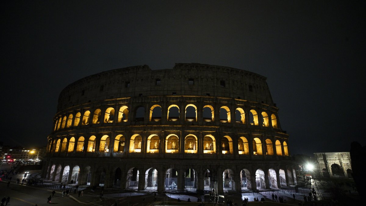 The Colosseum with lights on, Rome, Italy, March 22, 2025. (EPA Photo)