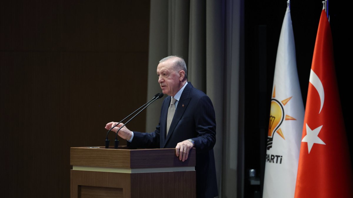 President Recep Tayyip Erdoğan addresses a meeting of the Justice and Development Party's (AK Party) provincial chairs, Ankara, Türkiye, April 8, 2025. (AA Photo)