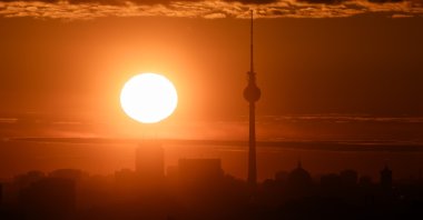 The sun rises next to the Berlin TV tower, Berlin, Germany, April 8, 2025. (EPA Photo)