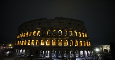 The Colosseum with lights on, Rome, Italy, March 22, 2025. (EPA Photo)