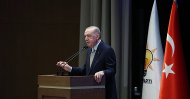 President Recep Tayyip Erdoğan addresses a meeting of the Justice and Development Party's (AK Party) provincial chairs, Ankara, Türkiye, April 8, 2025. (AA Photo)