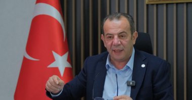 Republican People&#039;s Party&#039;s (CHP) Bolu Mayor Tanju Özcan speaks to reporters in his office at the municipal building in northern Bolu province, Türkiye, March 24, 2025. (DHA File Photo)