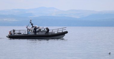 A Frontex vessel participates in a search and rescue operation, after a migrant boat sank off the Greek island of Lesbos, near Kagia, Greece April 3, 2025. (Reuters Photo)