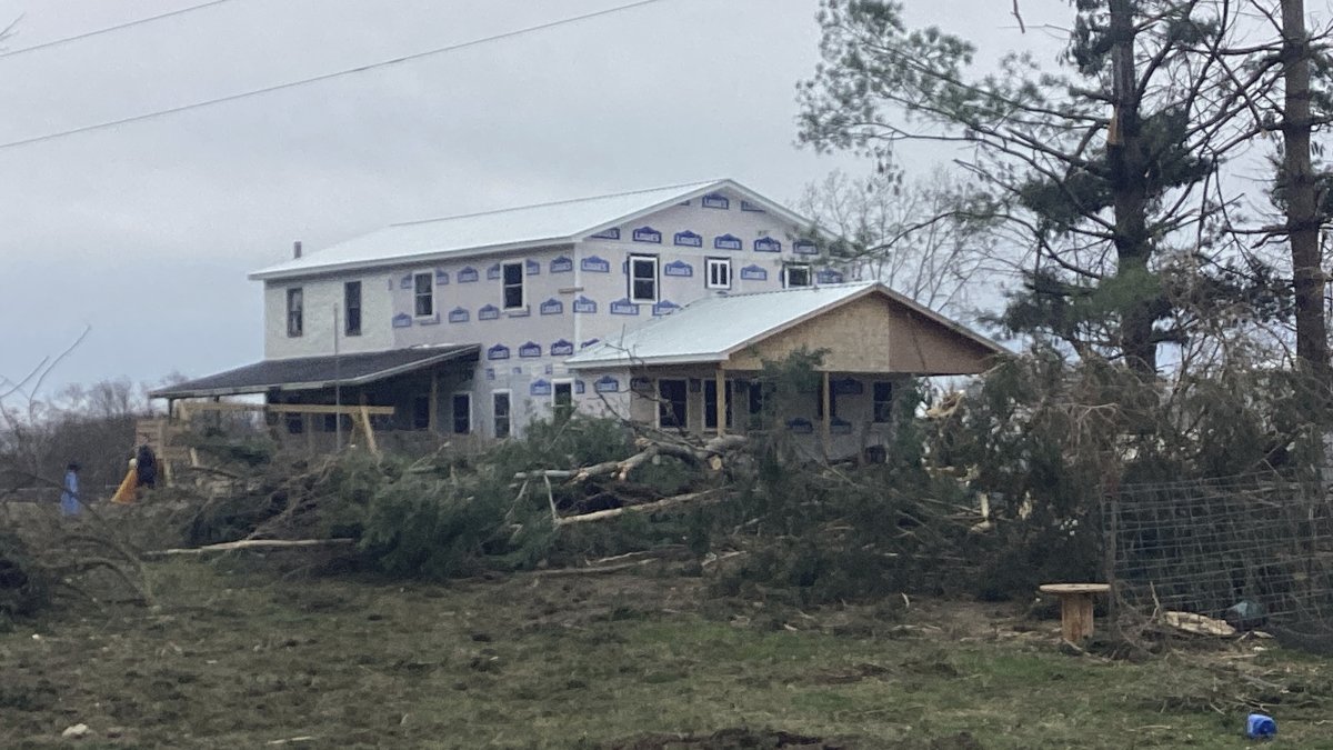 In this undated photo provided by the National Weather Service, a general view shows property damaged by a tornado in an Amish community, Bethel, Michigan, U.S. (AP Photo)