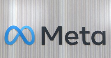 The logo of Meta is seen at the entrance of the company&#039;s temporary stand ahead of the World Economic Forum (WEF), Davos, Switzerland, Jan. 18, 2025. (Reuters Photo)
