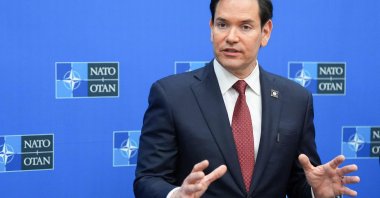 U.S. Secretary of State Marco Rubio addresses the audience during a final news conference as part of the meeting of NATO foreign ministers at NATO&#039;s headquarters, Brussels, Belgium, April 4, 2025. (AFP Photo)