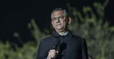 CHP Chair Özgür Özel speaks at the rally in the Şişli district, Istanbul, Türkiye, April 9, 2025. (AA Photo)
