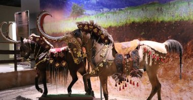 Artworks are displayed to showcase Kazakhstan&#039;s cultural heritage at the National Museum of the Republic of Kazakhstan, Nur-Sultan, Kazakhstan, April 10, 2025. (AA Photo)