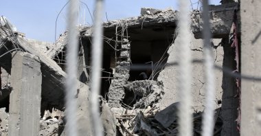 A view of a damaged building after a U.S. airstrike, Sanaa, Yemen, April 7, 2025. (EPA Photo)