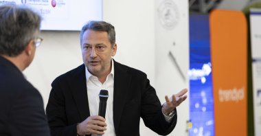 Revo co-founder Cenk Bayrakdar speaks on the sidelines of startups.watch&#039;s Turkish Startup Ecosystem Q1 2025 event in Istanbul, Türkiye, April 8, 2025. (Courtesy of startups.watch)